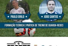 Paulo Grilo e João Santos em formação de treino de guarda-redes a 24 de abril